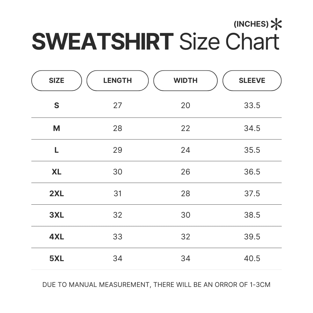 Sweatshirt Size Chart - Five Nights at Freddy's UK Store