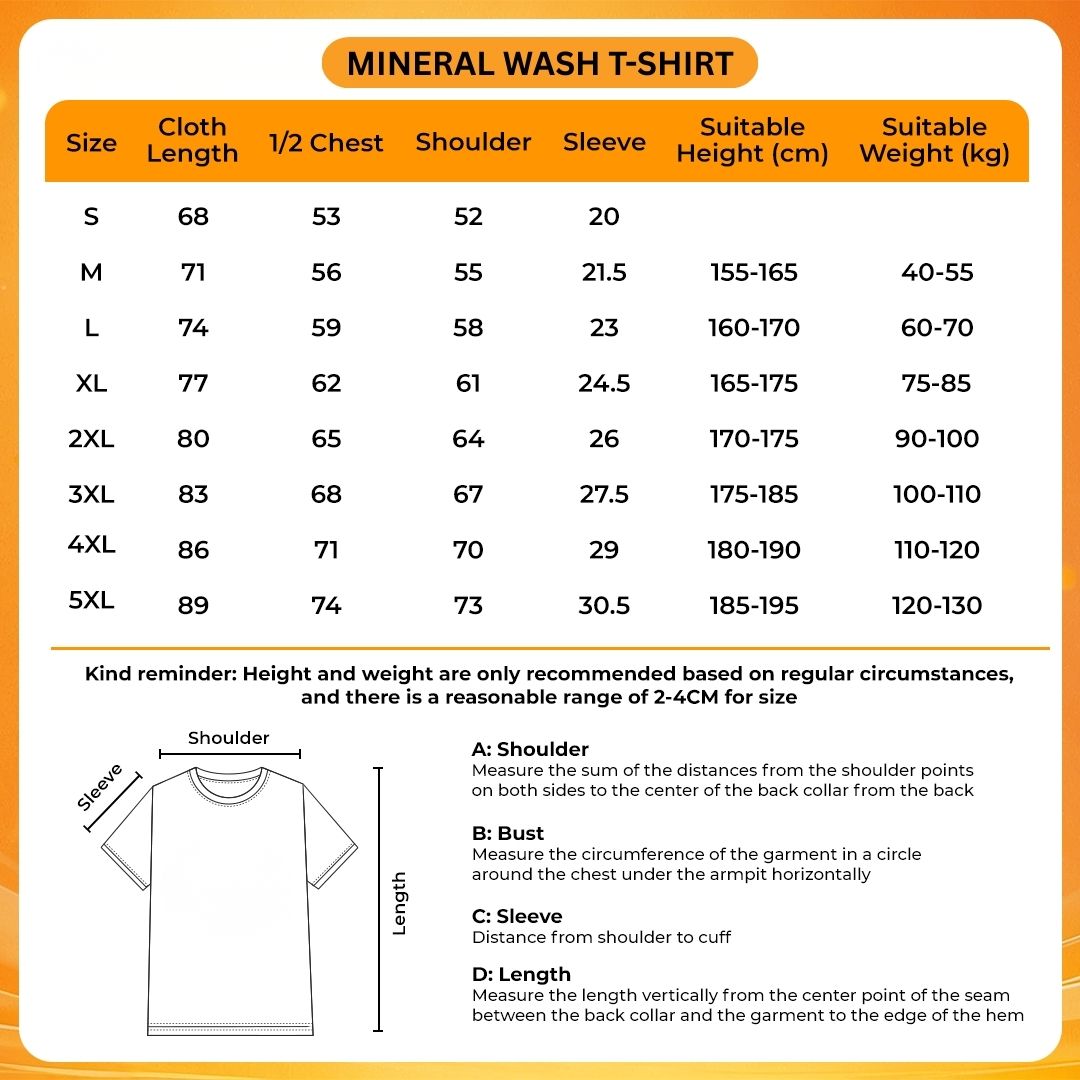 Mineral Wash T Shirt Size Chart - Five Nights at Freddy's UK Shop